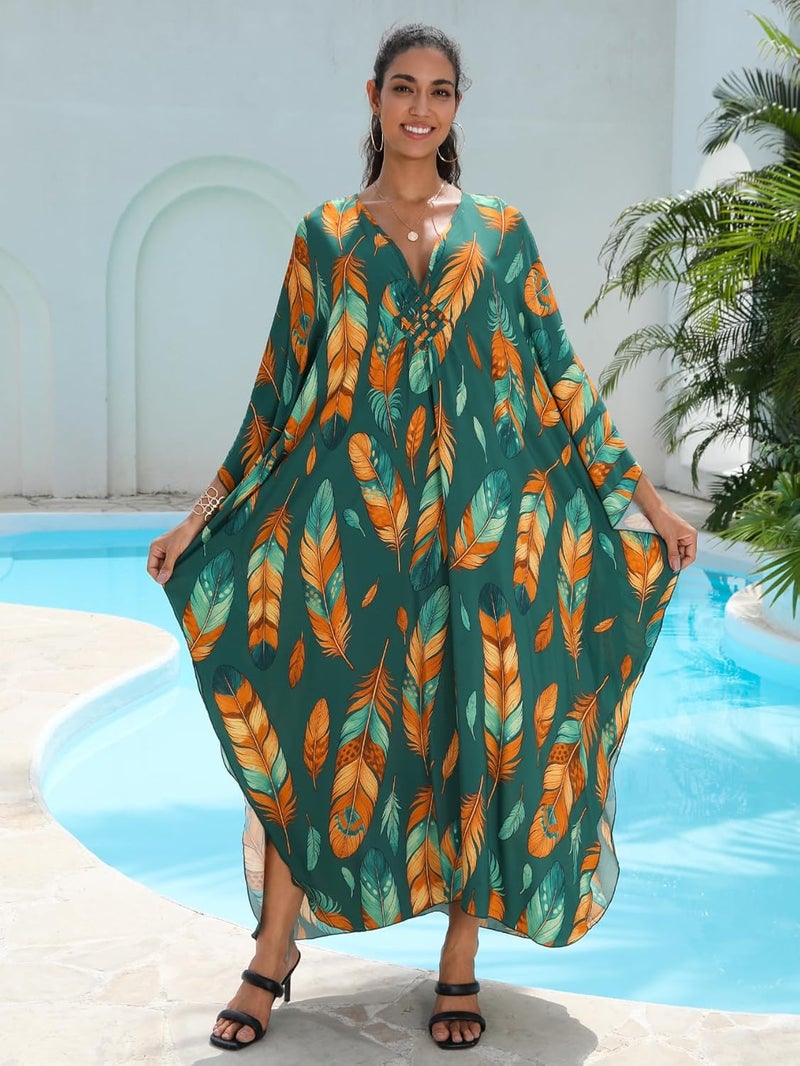 KEYLORTING Women's Plus Size Kaftan Dress – Plus Size Maxi Dress Moo Moos Beach Cover Up,Bathing Suit Cover-Up Loungewear - Image 2